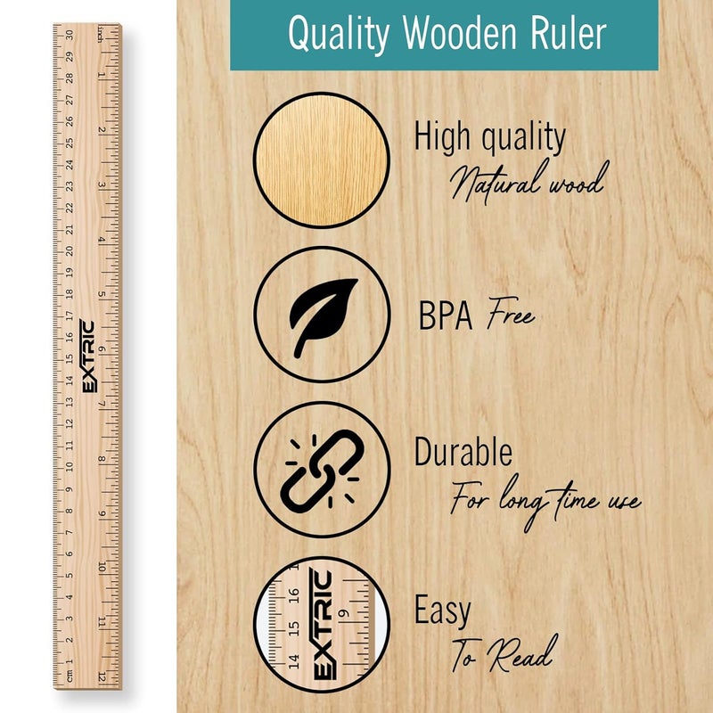 EXTRIC Rulers 12 Inch, Rulers Bulk Wooden Ruler for Kids 4 Pack Great for School, Classroom, Imperial and Metric Measurements for Office and Home - Image 3